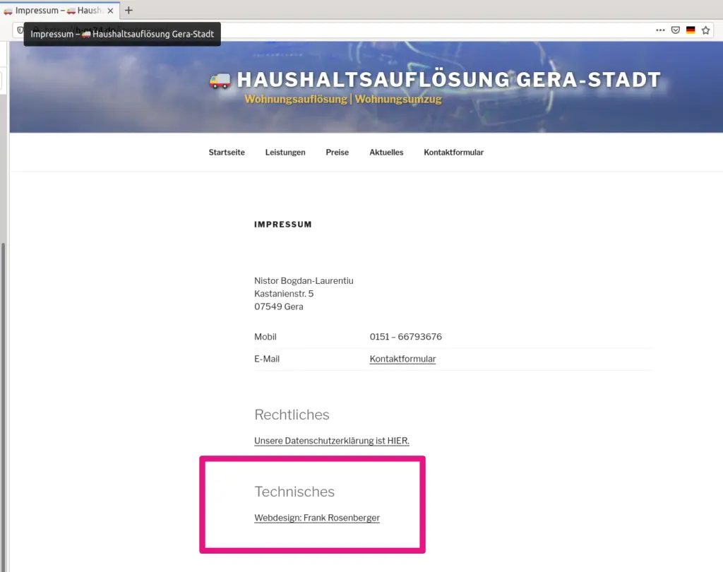 Haushaltsauflösung Gera-Stadt Impressum